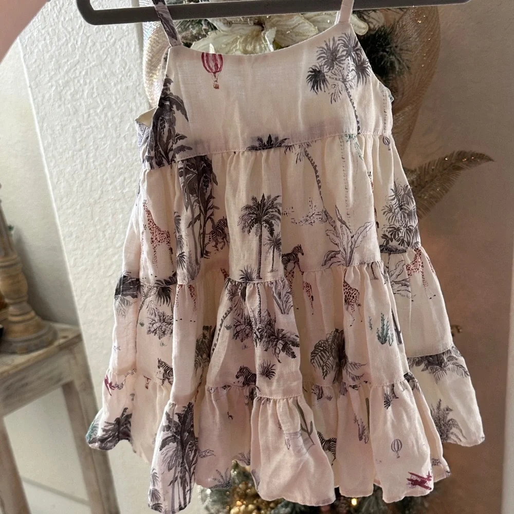 100% Linen & Cotton Kids Dress with Tropical Print